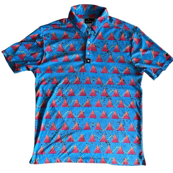 Bad Birdie Golf Polo Shirt Mens Medium Lot 3 Flamingo Tropical Abstract 80s 90s - Picture 9 of 11